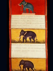 Folio z rękopisu o szkoleniu słoni (pióro i atrament oraz toaleta na papierze)