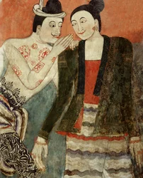 Kochankowie, fragment z muralu w Wat Phumin (fresk)