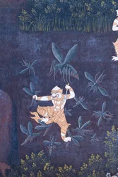 Malowidło ścienne przedstawiające sceny z Ramajany w Wat Phra Kaeo, Wielkim Pałacu Królewskim, Bangkok, Tajlandia