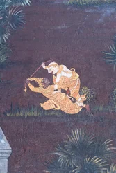 Malowidło ścienne przedstawiające sceny z Ramajany w Wat Phra Kaeo, Wielkim Pałacu Królewskim, Bangkok, Tajlandia