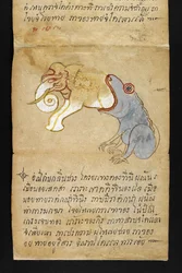 Or. 16482, f.12, żaba jedząca słonia, z Satry. O wróżbiarstwie i radach dotyczących szczęśliwego i zdrowego życia (papierowa książka składana)