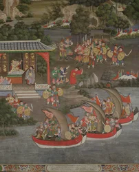 Scena z chińskimi wpływami, Sala Geng, Wat Bowonniwet Vihara, Bangkok