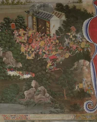 Scena z chińskimi wpływami, Sala Geng, Wat Bowonniwet Vihara, Bangkok