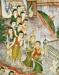 Wiharn Laikarn, odcinek z Jataka Sang Thong (fresk)