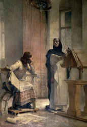 Ludwik IX (1214-1270), zanim został królem Francji, studiował matematykę u Wincentego de Beauvais (1190-1264), brata dominikanina, w opactwie Royaumont. Obraz Theobald Chartran (1849-1907). Paryż, Sorbona