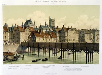 Duży Châtelet i drewniany most (1621-1643) – w „Paryżu od XIII wieku do współczesności” Hoffbauera, wyd. Firmin Didot i Cie