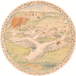 Pasące się krowy i skrzeczące gęsi (pociąg na naczynie ceramiczne)