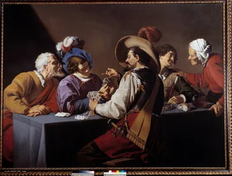 Gracze w karty, Brelan Obraz Theodore Rombouts (1597-1637) XVII w. Niedz. 1,52x2,06 m Antwerpia. Muzeum Koninklik - Gracze w karty, „brelan””. Obraz Theodore Rombouts (1597-1637)