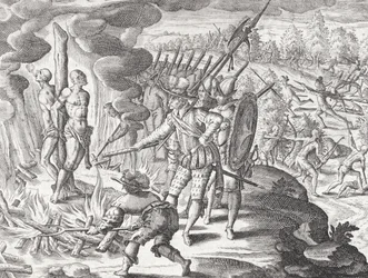 Egzekucja dwóch Indian Payaguá oskarżonych o zabicie Juana de Ayolasa (zm.1537?), z 