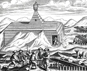 Cięcie niedźwiedzia na biegunie północnym, ok. 1600 r. (rycina)