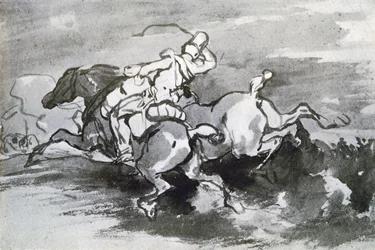 Artylerzysta prowadzący swoje konie na pole, 1913.