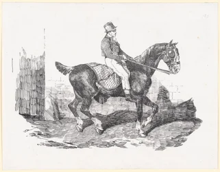 Koń powozowy, na którym jedzie stajenny, zwany również koniem angielskim z kocem w kratkę (Carriage Horse Ridden by a Groom, also called English Horse with a Checkered Blanket)