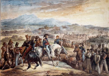 Chilijska wojna o niepodległość: widok bitwy pod Maipú (Maipú koło Santiago de Chile, 5/04/1818). Akwarela Théodore
