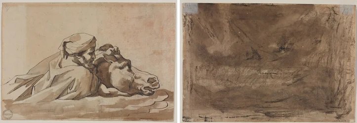 Géricault - Mężczyzna trzymający konia w wodzie, według Potopu Poussina (recto); Studium kompozycji (prawdopodobnie do Potopu Poussina) (verso), ok. 1816 r.