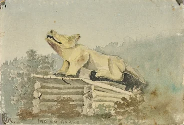 Indiański grób. Wilczy totem nad grobem Indianina, Wrangell