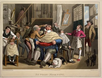 Niedzielny poranek, inż. George Hunt, wyd. Tys. McLean, Londyn, 1827 (ręcznie barwiony grawerunek)