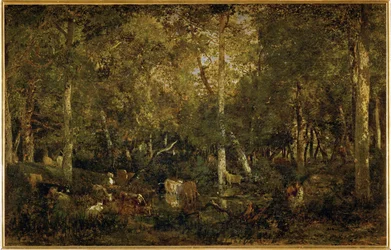 Le Vieux Dormoir du Bas-Breau", część lasu Fontainebleau (obraz na płótnie)