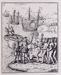Columbus at Hispaniola, z „The Narrative and Critical History of America”, pod redakcją Justina Winsora, Londyn, 1886