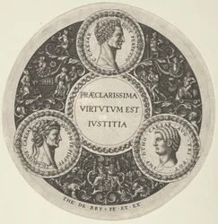 Projekt naczynia z portretami cesarzy rzymskich Cezara, Klaudiusza i Othona, ok…. 1588.