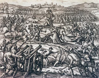 Wojska Francisco Pizarro (około 1475-1541) zdobywają cesarza Inków Atahualpę podczas bitwy pod Cajamarca, 16 listopada