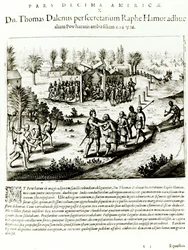 Ralph Hamor odwiedza Powhatan, 1619 (rycina) (bw zdjęcie)