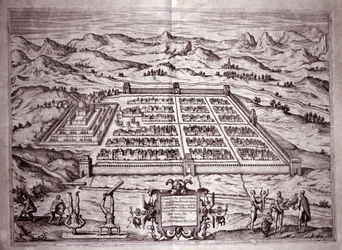 Widok miasta Inków Cuzco, Peru (Grawerowanie