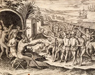 Powitanie holenderski, rycina z pracy India orientalis, Theodor de Bry (1528-1598), Indonezja