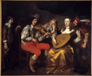 Koncert w 1650 r. (Holandia). Obraz Van Thuldena (1606-1669) Ec. Bujda.