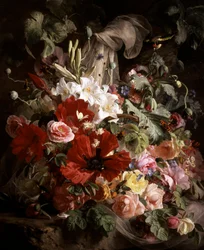 Martwa natura z liliami, makami i różami. Obraz autorstwa Theude Gronland (1817-1876) Kolekcja prywatna.