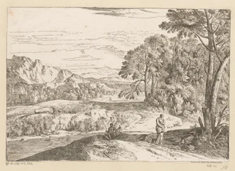 Arkadyjski krajobraz z rybakiem nad strumieniem Suite de Paysages (tytuł serii)