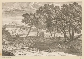 Arkadyjski krajobraz z rybakiem w łodzi Suite de Paysages (tytuł serii)