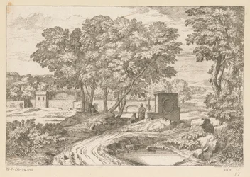 Arkadyjski krajobraz z dwiema kobietami przy fontannie Suite de Paysages (tytuł serii)