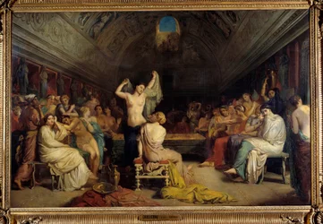 Tepidarium. Kobiety ponownie zjednoczyły się w części ciepłych kąpieli pod starożytnym Rzymem. Obraz Theodore Chasseriau (1819-1856). olej na płótnie
