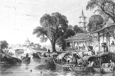 Farmy jedwabiu w Hoo-Chen, grawerowane przez J. Tingle (grawerowanie)