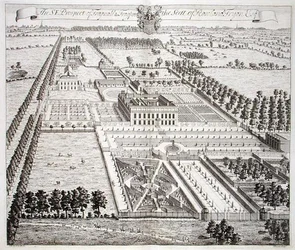 South East Prospect of Frogpool, siedziby Rowland Fdyon, z „Trzydziestu sześciu różnych poglądów na szlachciców i dżentelmenów w hrabstwie Kent”, grawerowane przez I. Harrisa, ok. 1750 (rycina)
