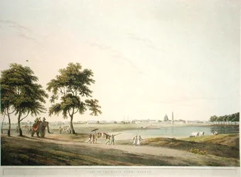 Część Czarnego Miasta, Madras, tablica 34 z „Oriental Scenery: Twenty Four Views in Hindoostan”, rytowana przez Thomasa i Williama (1769-1837) Daniell