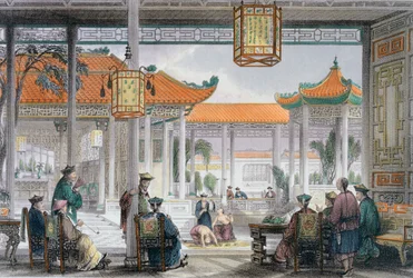 „Żonglerzy wystawiający się na dziedzińcu Pałacu Mandarynów”, Chiny, 1843 r.