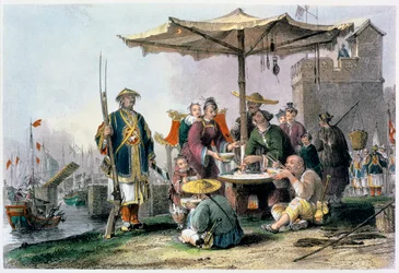 „Sprzedawcy ryżu na stacji wojskowej w Tong-Chang-Too”, Chiny, 1843 r