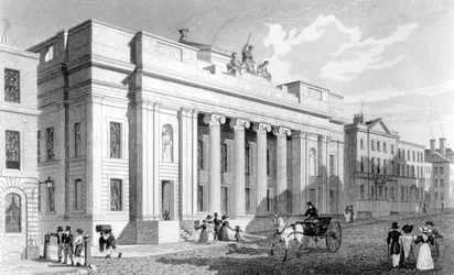 Ratusz, Manchester, grawerowany przez Richarda Winklesa, 1829