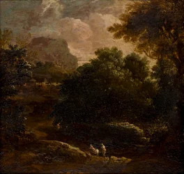 Zalesiony pejzaż z figurami, ok. 1789-1847 (olej na desce)
