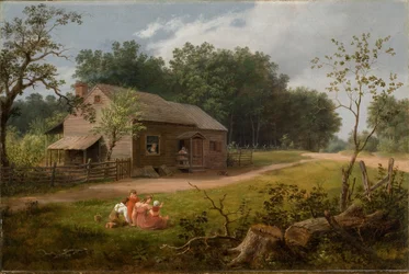 Domek z bawiącymi się dziećmi 1834 (olej na płótnie)