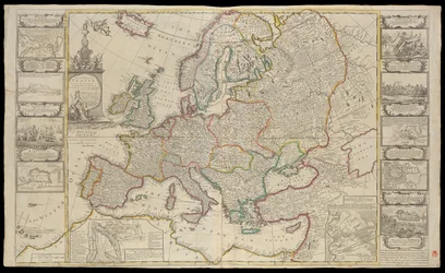 Nowa mapa Europy sporządzona na podstawie najdokładniejszych obserwacji przekazanych Towarzystwu Królewskiemu w Londynie i Paryżu, ok. 1720 r. (rysunek techniczny)