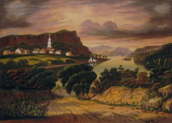 Jezioro George i wioska Caldwell, połowa XIX wieku (olej na płótnie)