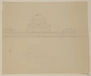 Elewacja Domu Stanowego w Ohio, ok. 1838 (ołówek grafitowy na beżowym papierze)