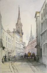 Widok wzdłuż Lombard Street, patrząc na wschód, z postaciami i powozami, City of London, 1851