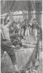 Hoisting the Famous Signal, ilustracja z „British Battles on Land and Sea”, wydanej przez Cassell, Londyn, ok. 1910