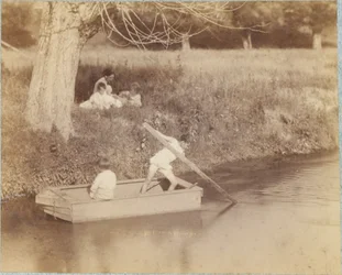 Dwóch chłopców bawiących się przy strumieniu, 4 lipca 1883