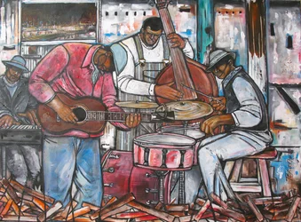 Blues In The Rouge, 2014 (mieszane media na płótnie)