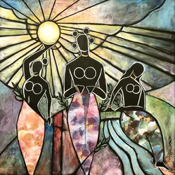 Sun Earth Water, Women of Power and Strength, 2021 (technika mieszana na płótnie)