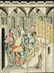 Zamach na świętego Tomasza Becketa (ok.1118-70) w Canterbury, z Kaplicy Trójcy Świętej w Stratford Upon Avon